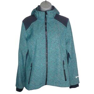 Free Country Women Zip Hooded Jacket S Teal & Black Water-Resistant fleece Lined